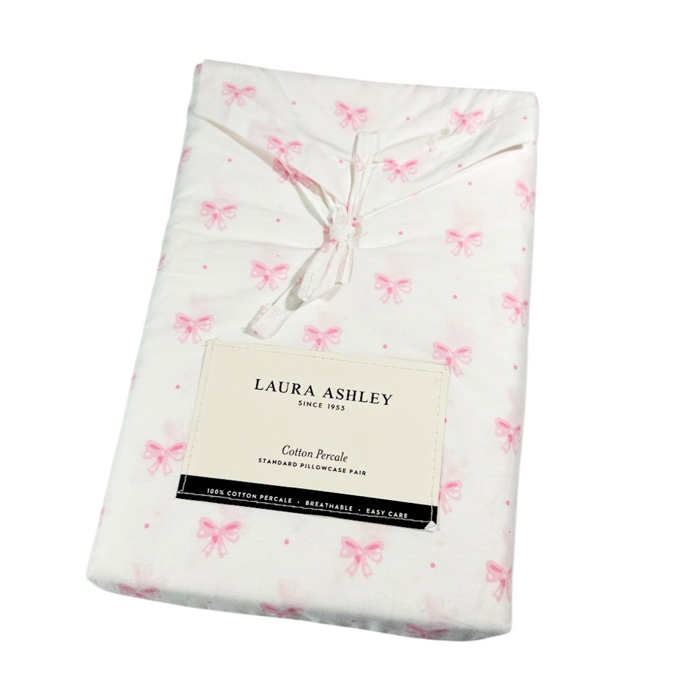 NEW Laura Ashley LOVELY BOWS PINK STANDARD PILLOWCASE 200TC 2 Piece Set